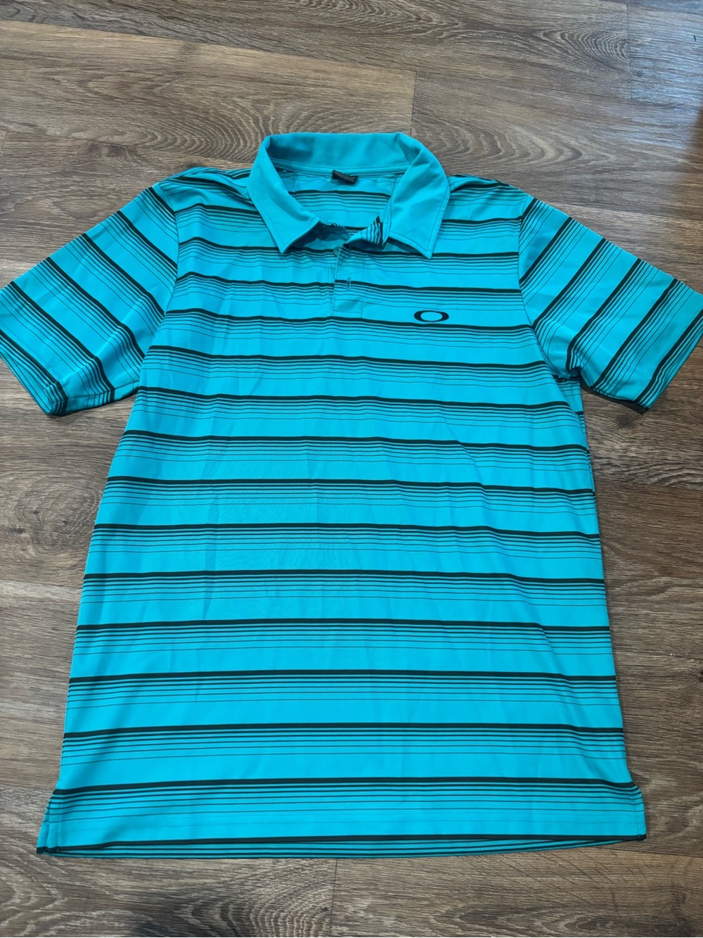 Oakley Striped Golf Polo Teal Black Performance Shirt Mens Small